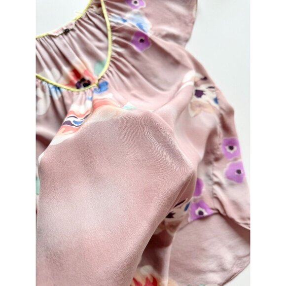 REBECCA TAYLOR Mauve Floral Print Silk Crepe V-Neck Blouse Top, Size 0 - Picture 7 of 11
